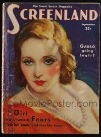 4b276 SCREENLAND magazine September 1931 art of Tallulah Bankhead by Edward L. Chase, Greta Garbo!