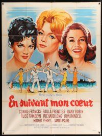 4c632 FOLLOW THE BOYS French 1p '63 different Soubie art of Connie Francis, Prentiss & Dany Robin!