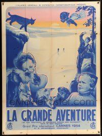 4c670 GREAT ADVENTURE French 1p '55 cool art of Swedish wilderness by Jacques Bonneaud!