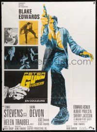 4c676 GUNN French 1p '67 Blake Edwards, cool full-length art of Craig Stevens w/revolver!