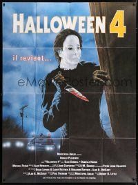 4c678 HALLOWEEN 4 French 1p '88 cool different Micollet art of Michael Myers with bloody knife!