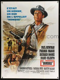4c700 HOMBRE French 1p '67 Martin Ritt, completely different art of Paul Newman by Boris Grinsson!
