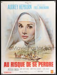 4c831 NUN'S STORY French 1p R60s different art of missionary Audrey Hepburn by Jean Mascii!
