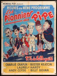4c850 PIONEERS OF LAUGHTER French 1p 1961 art of Chaplin, Keaton, AND Laurel & Hardy together!