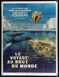 4c977 VOYAGE TO THE EDGE OF THE WORLD French 1p '76 Jacques Cousteau, cool different Tealdi art!