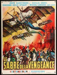 4c985 WEAPONS OF WAR French 1p '63 cool art of John Barrymore Jr. with flying device over battle!