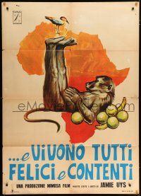 4c005 ANIMALS ARE BEAUTIFUL PEOPLE Italian 1p '75 Jamie Uys, different art of African ape & bird!