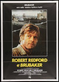 4c020 BRUBAKER Italian 1p '80 warden Robert Redford is the most wanted man in Wakefield prison!