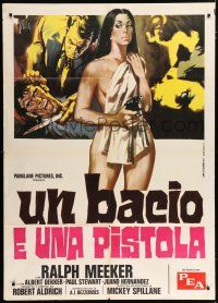 4c071 KISS ME DEADLY Italian 1p R72 Spillane, Aldrich, different Symeoni art of naked girl with gun!