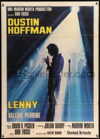 4c078 LENNY Italian 1p '75 Serafini art of Dustin Hoffman as comedian Lenny Bruce at microphone!