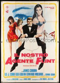 4c200 OUR MAN FLINT Italian 2p '66 art of James Coburn & sexy ladies, James Bond spy spoof!