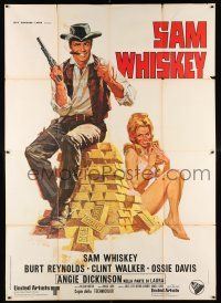 4c208 SAM WHISKEY Italian 2p '69 Allison art of Burt Reynolds & sexy Angie Dickinson by gold bars!