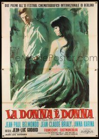 4c227 WOMAN IS A WOMAN Italian 2p '61 Jean-Luc Godard, Symeoni art of Belmondo & sexy Anna Karina!