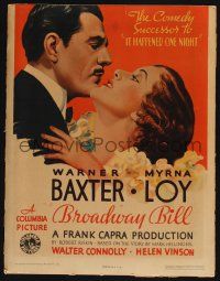 4c266 BROADWAY BILL WC '34 Frank Capra horse racing comedy, art of Warner Baxter & Myrna Loy!