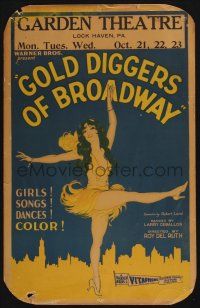 4c313 GOLD DIGGERS OF BROADWAY WC '29 art of sexy showgirl dancing over New York City skyline!