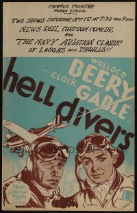 4c324 HELL DIVERS WC '32 great artwork of airplane pilots Clark Gable & Wallace Beery!