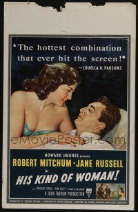 4c328 HIS KIND OF WOMAN WC '51 Robert Mitchum, sexy Jane Russell, presented by Howard Hughes!