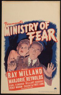 4c371 MINISTRY OF FEAR WC '44 Fritz Lang, cool noir image of Ray Milland & Marjorie Reynolds!