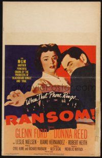 4c403 RANSOM WC '56 great image of Glenn Ford & Donna Reed waiting for call from kidnapper!