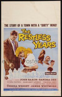 4c406 RESTLESS YEARS WC '58 John Saxon & Sandra Dee are condemned by a town with a dirty mind!