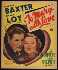 4c467 TO MARY - WITH LOVE WC '36 great image of pretty Myrna Loy & Warner Baxter in hearts!