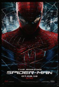 4d048 AMAZING SPIDER-MAN teaser DS 1sh '12 portrait of Andrew Garfield in title role over city!
