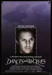 4d174 DANCES WITH WOLVES DS 1sh '90 different image of Kevin Costner & buffalo!