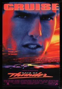 4d188 DAYS OF THUNDER 1sh '90 super close image of angry NASCAR race car driver Tom Cruise!