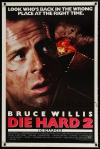 4d207 DIE HARD 2 int'l 1sh '90 tough guy Bruce Willis is in the wrong place at the right time!