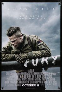 4d278 FURY advance DS 1sh '14 great image of soldier Brad Pitt, war never ends quietly!