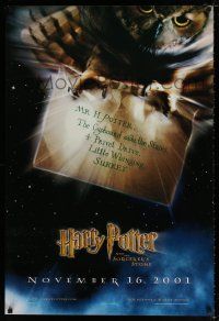 4d330 HARRY POTTER & THE PHILOSOPHER'S STONE teaser DS 1sh '01 Hedwig the owl carrying THE letter!