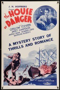 4d350 HOUSE OF DANGER 1sh '34 Onslow Stevens, Janet Chandler, a mystery of thrills & romance!
