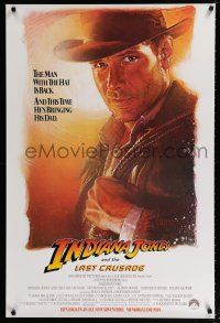 4d380 INDIANA JONES & THE LAST CRUSADE white advance 1sh '89 art of Harrison Ford by Drew!