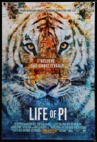 4d448 LIFE OF PI style C int'l advance DS 1sh '12 Suraj Sharma, Irrfan Khan, cool image of tiger