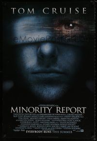 4d496 MINORITY REPORT style A advance DS 1sh '02 Steven Spielberg, close-up image of Tom Cruise!
