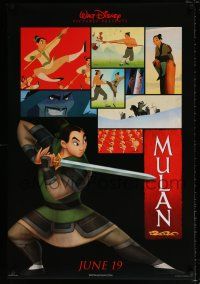 4d518 MULAN advance DS 1sh '98 Disney Ancient China cartoon, great image wearing armor on horseback!