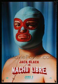 4d532 NACHO LIBRE teaser DS 1sh '06 wacky image of Mexican luchador wrestler Jack Black in mask!