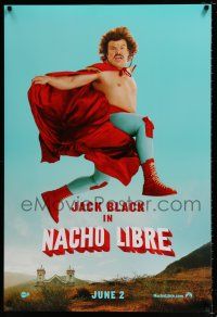 4d531 NACHO LIBRE side style teaser DS 1sh '06 wacky image of Mexican luchador wrestler Jack Black!
