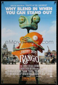 4d591 RANGO int'l advance DS 1sh '11 voice of Johnny Depp in title role, cute lizard w/fish!