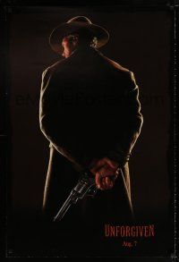 4d786 UNFORGIVEN dated teaser DS 1sh '92 classic image of gunslinger Clint Eastwood w/back turned!