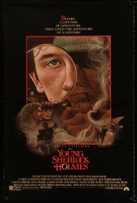 4d848 YOUNG SHERLOCK HOLMES 1sh '85 Steven Spielberg, Nicholas Rowe, really cool detective art!