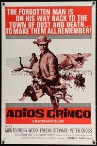 4f018 ADIOS GRINGO 1sh '66 cool art of cowboy Giuliano Gemma with gun, spaghetti western!