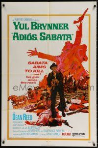 4f020 ADIOS SABATA int'l 1sh '71 Yul Brynner aims to kill, and his gun does the rest, cool art!
