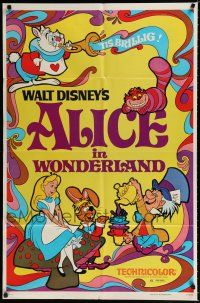 4f029 ALICE IN WONDERLAND 1sh R74 Walt Disney Lewis Carroll classic, cool psychedelic art!