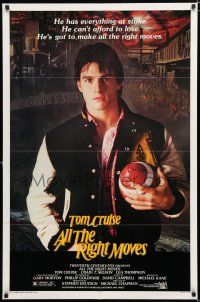 4f034 ALL THE RIGHT MOVES 1sh '83 close up of high school football player Tom Cruise!