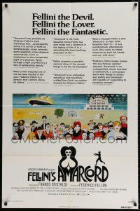 4f039 AMARCORD 1sh '74 Federico Fellini classic comedy, art by Giuliano Geleng!