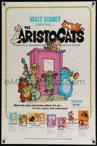 4f055 ARISTOCATS 1sh '70 Walt Disney feline jazz musical cartoon, great colorful image!