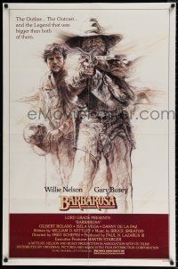 4f073 BARBAROSA 1sh '82 great art of Gary Busey & Willie Nelson with smoking gun!