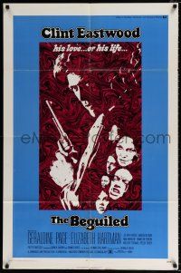 4f081 BEGUILED 1sh '71 cool psychedelic art of Clint Eastwood & Geraldine Page, Don Siegel!