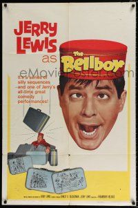 4f084 BELLBOY 1sh '60 wacky artwork of Jerry Lewis carrying luggage!